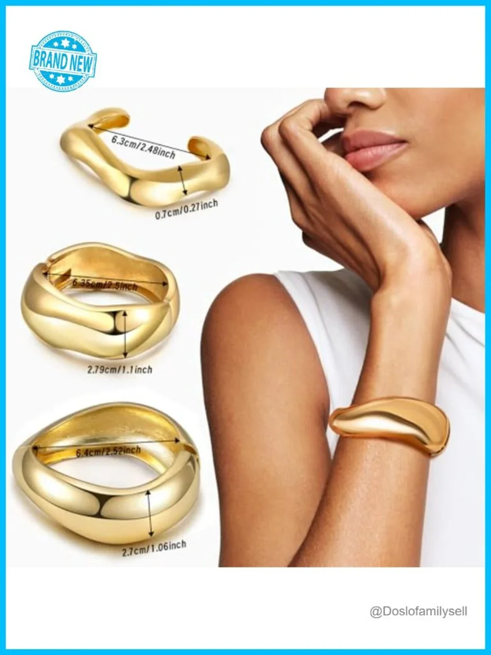 Chunky Bangle Bracelet Set Open Gold Wide Acrylic Resin Cuff Jewelry